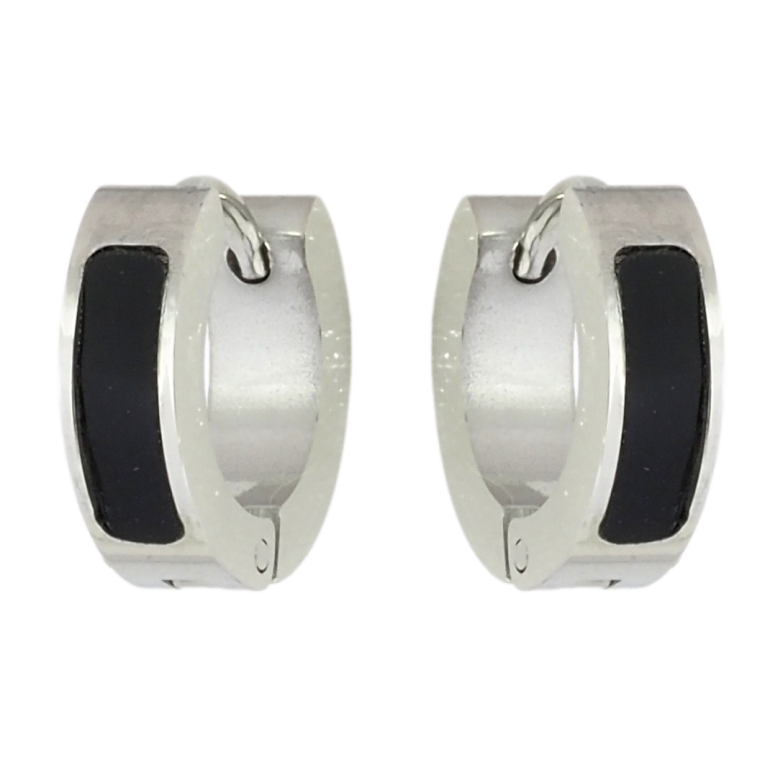 Серьги Xuping TTM Stainless Steel цвет Родий колечки Узор черные вставки фото №1