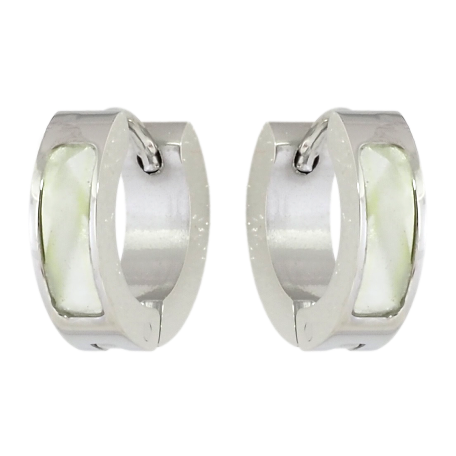 Серьги Xuping TTM Stainless Steel цвет Родий колечки Узор салатовые кристальные вставки фото №1