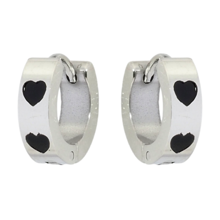 Серьги Xuping TTM Stainless Steel цвет Родий колечки Узор черные сердечки фото №20