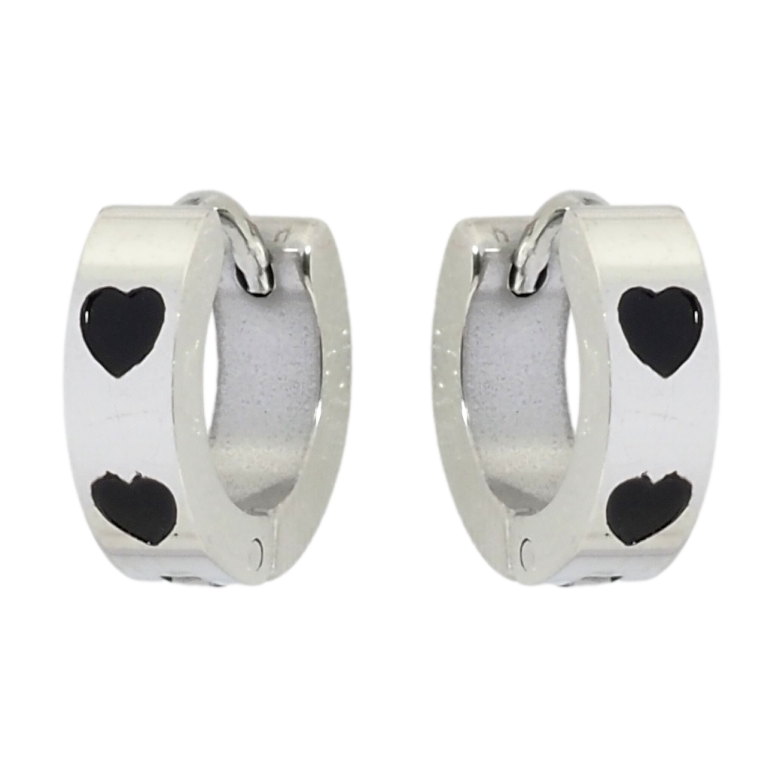 Серьги Xuping TTM Stainless Steel цвет Родий колечки Узор черные сердечки фото №24