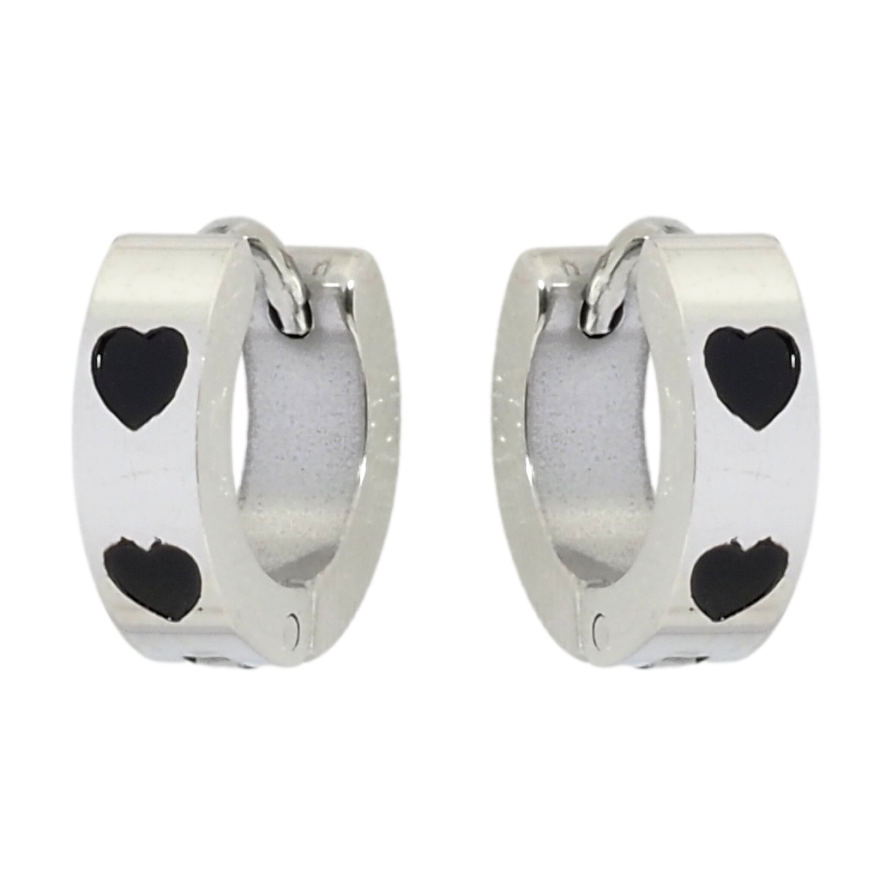 Серьги Xuping TTM Stainless Steel цвет Родий колечки Узор черные сердечки фото №1