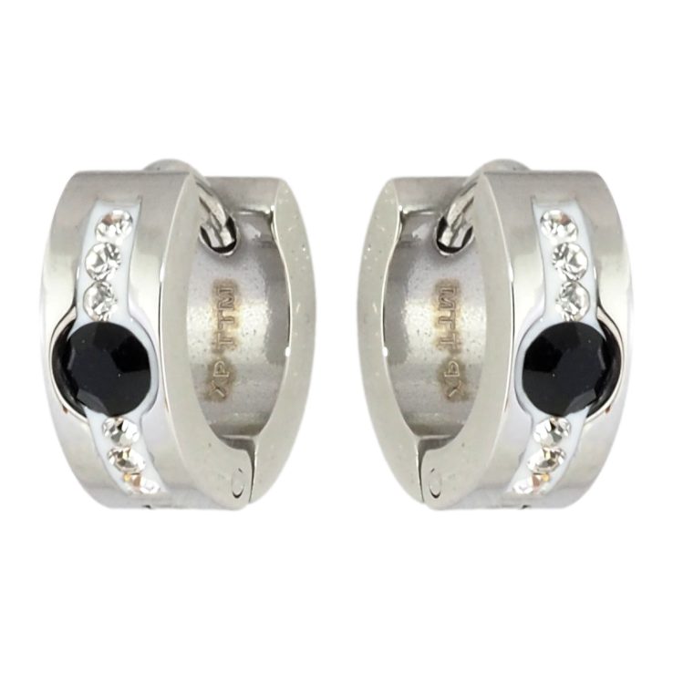 Серьги Xuping TTM Stainless Steel цвет Родий колечки Дорожки циркония с черными фианитами фото №4