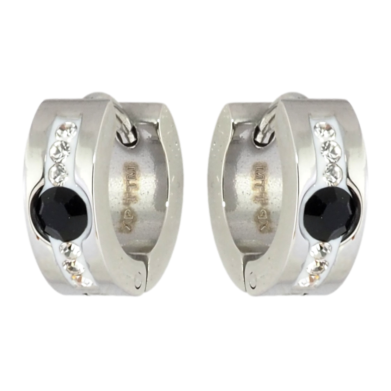 Серьги Xuping TTM Stainless Steel цвет Родий колечки Дорожки циркония с черными фианитами фото №2