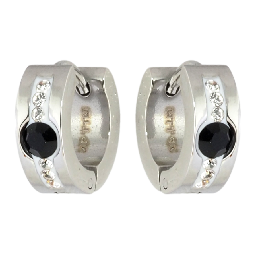 Серьги Xuping TTM Stainless Steel цвет Родий колечки Дорожки циркония с черными фианитами фото №1