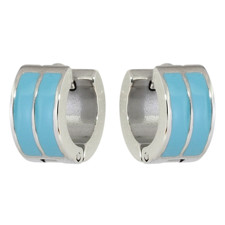 Сережки Xuping TTM Stainless Steel колір Родій колечка Візерунок бірюзовою емаллю фото №2
