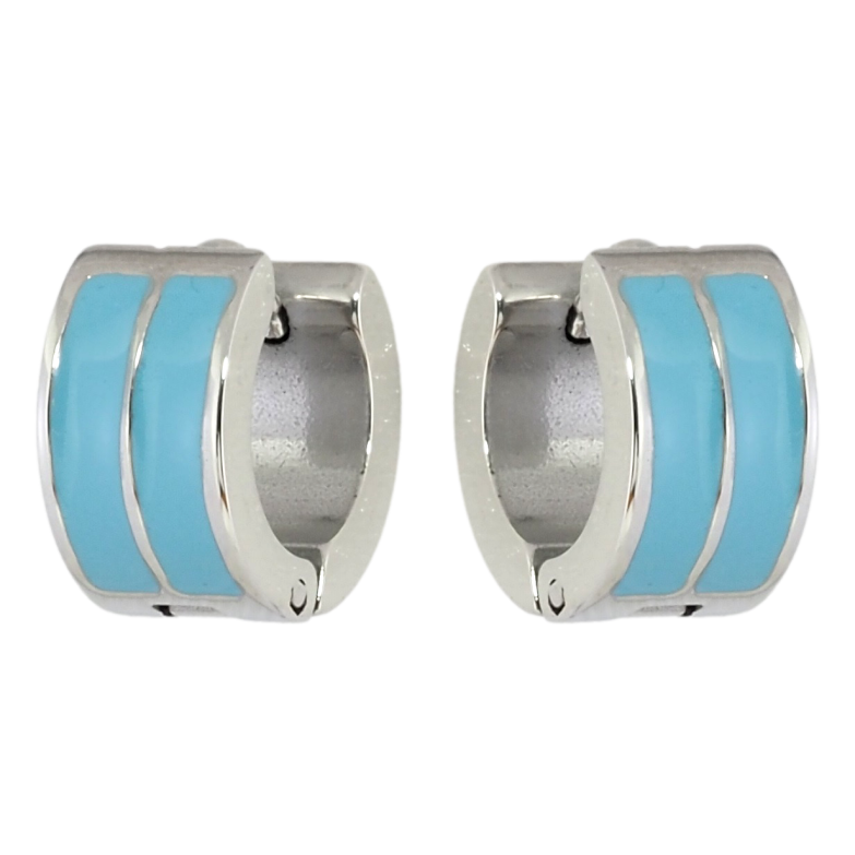 Сережки Xuping TTM Stainless Steel колір Родій колечка Візерунок бірюзовою емаллю фото №7