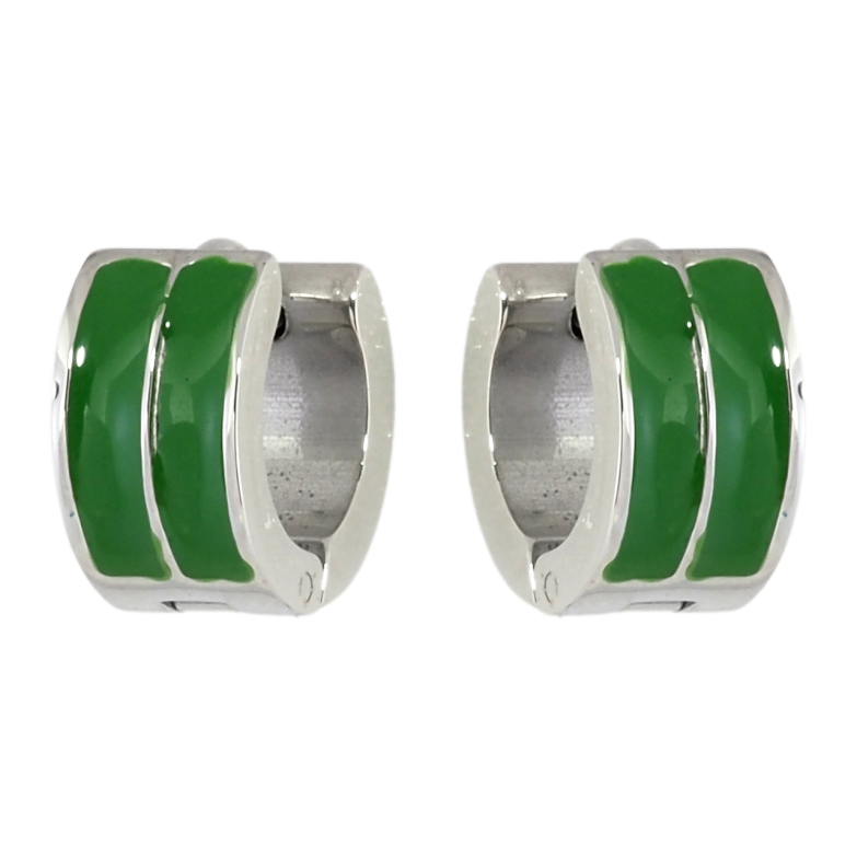 Серьги Xuping TTM Stainless Steel цвет Родий колечки Узор зеленой эмалью фото №2