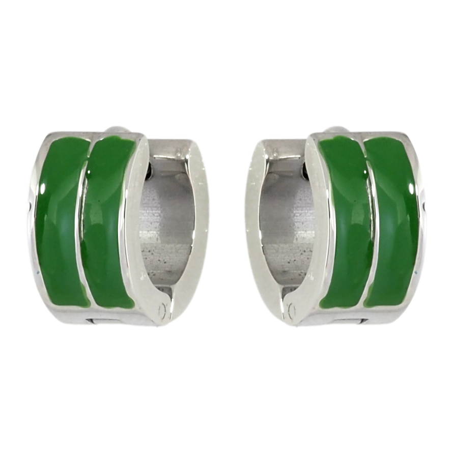 Серьги Xuping TTM Stainless Steel цвет Родий колечки Узор зеленой эмалью фото №1