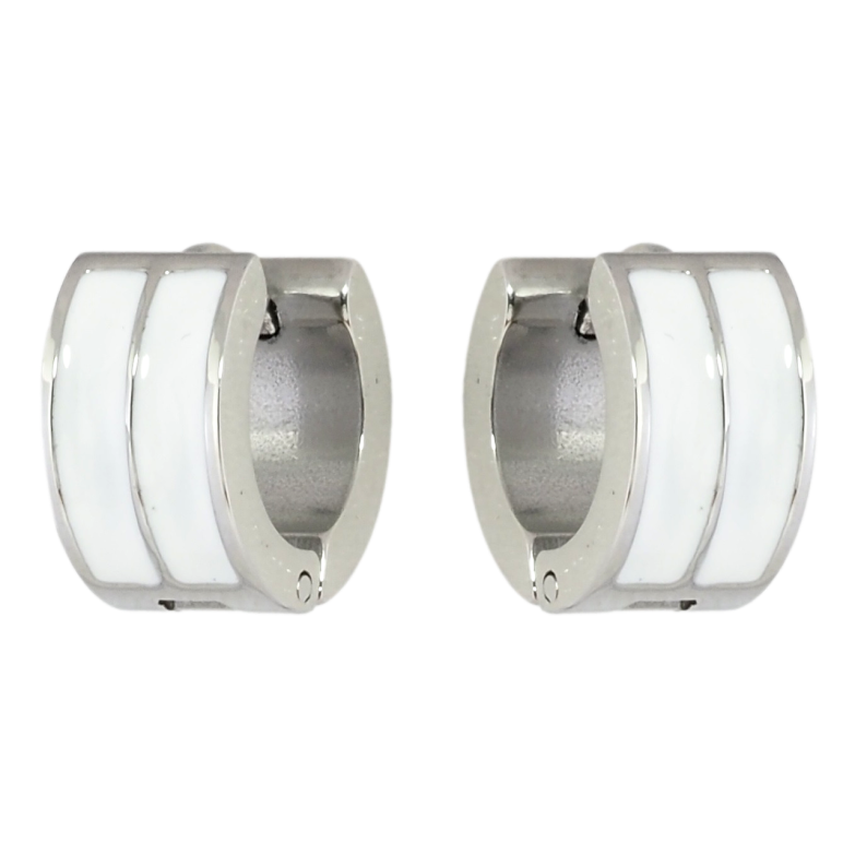 Серьги Xuping TTM Stainless Steel цвет Родий колечки Узор белой эмалью фото №3