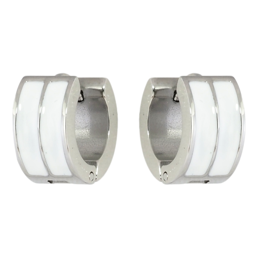 Серьги Xuping TTM Stainless Steel цвет Родий колечки Узор белой эмалью фото №1