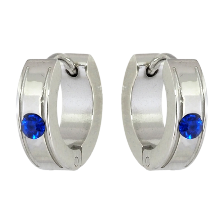 Сережки Xuping TTM Stainless Steel колір Родій колечка Візерунок із вставкою синій цирконій фото №1