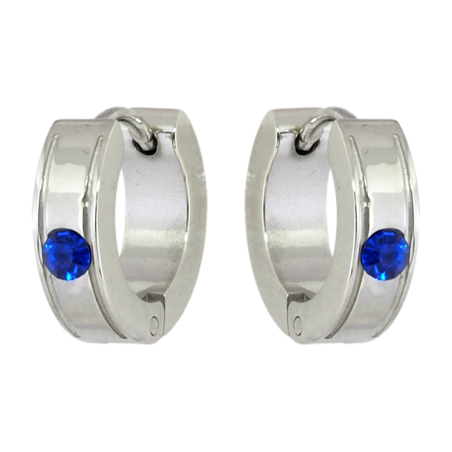 Серьги Xuping TTM Stainless Steel цвет Родий колечки Узор с вставкой синий цирконий фото №1