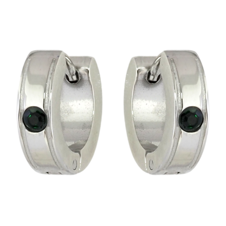 Серьги Xuping TTM Stainless Steel цвет Родий колечки Узор с вставкой зеленый цирконий фото №4