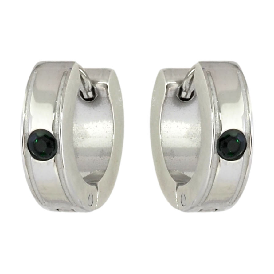 Серьги Xuping TTM Stainless Steel цвет Родий колечки Узор с вставкой зеленый цирконий фото №1