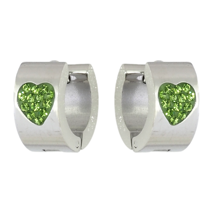 Серьги Xuping TTM Stainless Steel цвет Родий колечки Узор сердечки из зеленого циркония фото №20