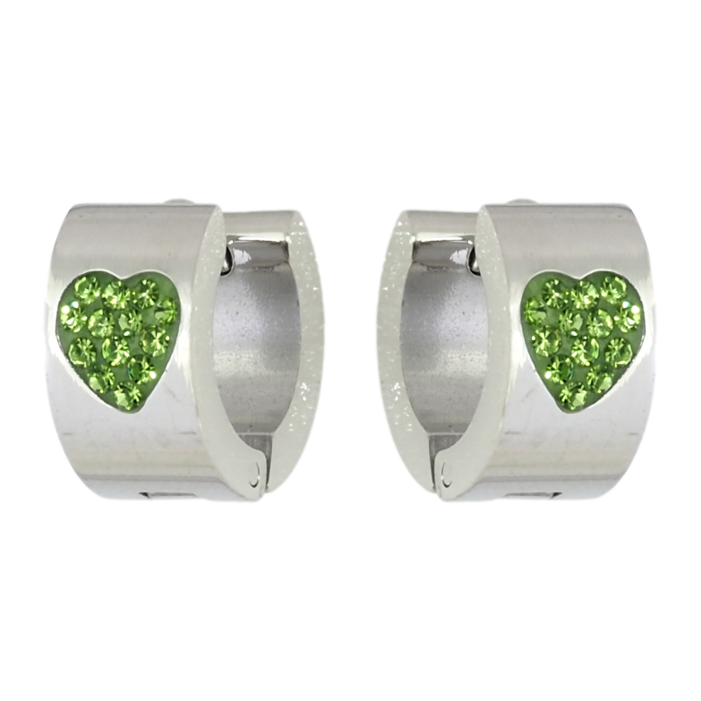 Серьги Xuping TTM Stainless Steel цвет Родий колечки Узор сердечки из зеленого циркония фото №18
