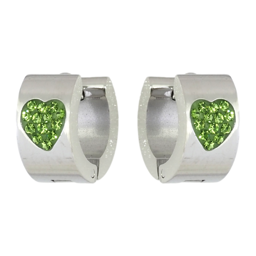 Серьги Xuping TTM Stainless Steel цвет Родий колечки Узор сердечки из зеленого циркония фото №1