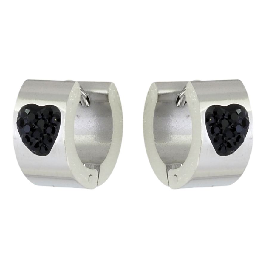 Серьги Xuping TTM Stainless Steel цвет Родий колечки Узор сердечки из черного циркония фото №1