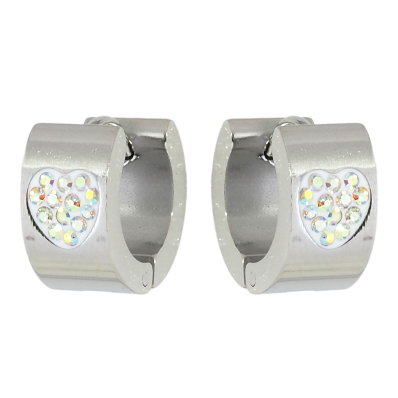 Серьги Xuping TTM Stainless Steel цвет Родий колечки Узор сердечки из радужного циркония фото №1