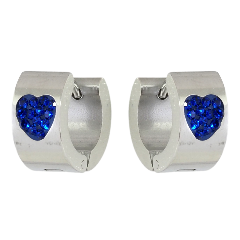 Серьги Xuping TTM Stainless Steel цвет Родий колечки Узор сердечки из синего циркония фото №1