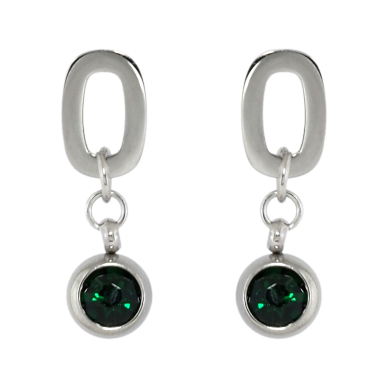 Серьги Xuping TTM Stainless Steel цвет Родий пусеты Подвески с зелеными кристаллами фото №15