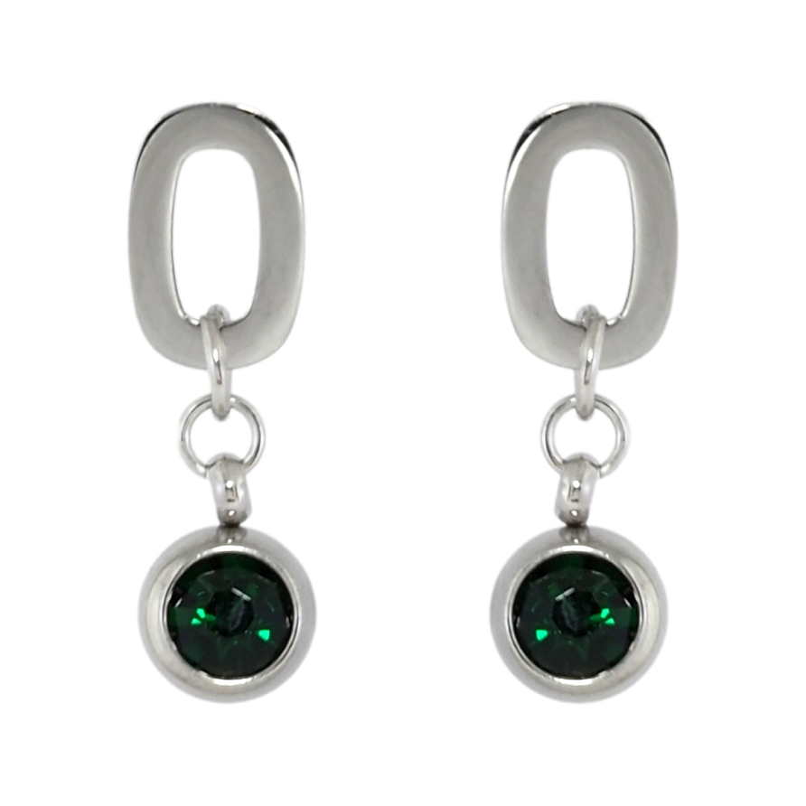 Серьги Xuping TTM Stainless Steel цвет Родий пусеты Подвески с зелеными кристаллами фото №1