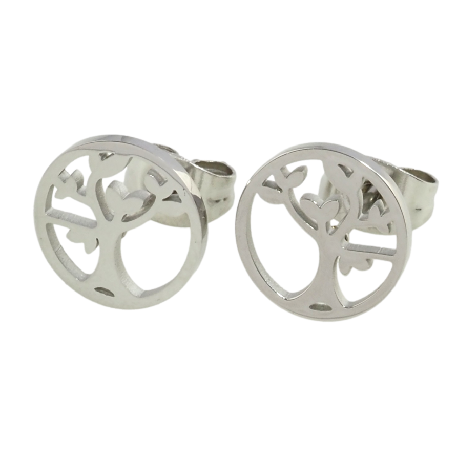 Серьги Xuping TTM Stainless Steel цвет Родий пусеты Древо жизни ø 10мм фото №1