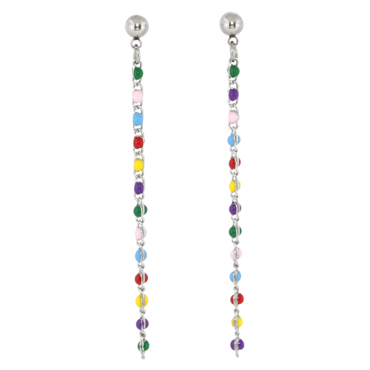 Серьги Xuping TTM Stainless Steel цвет Родий пусеты Подвески цепочки с разноцветными бусинами фото №15