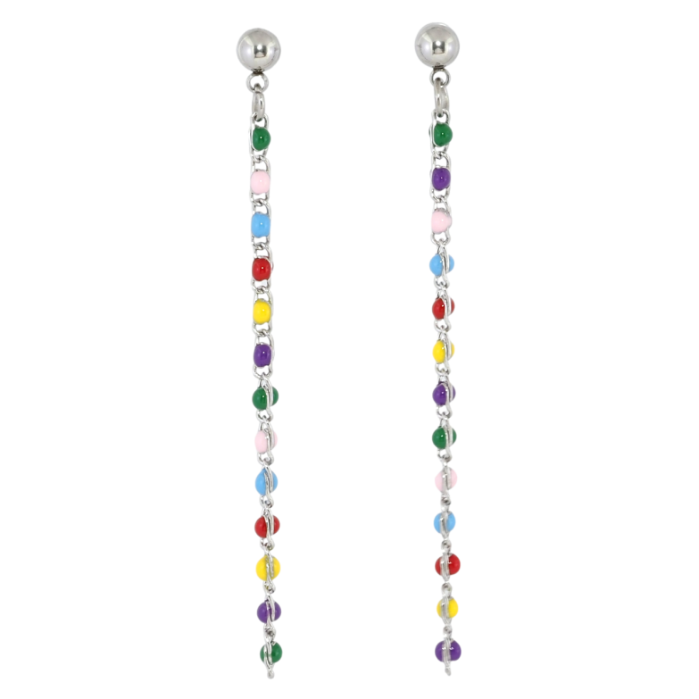 Серьги Xuping TTM Stainless Steel цвет Родий пусеты Подвески цепочки с разноцветными бусинами фото №1