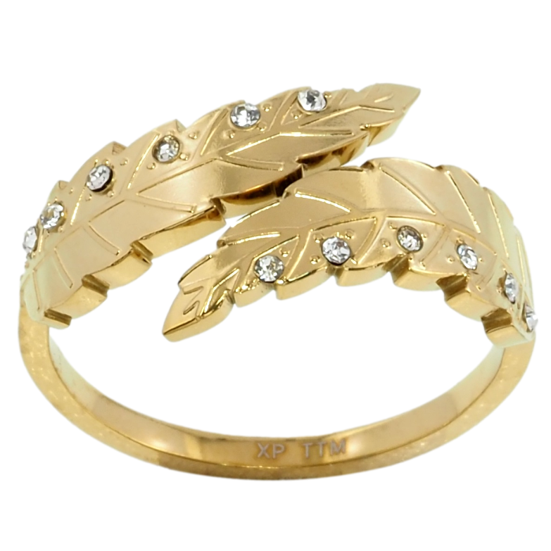 Каблучка Xuping TTM Stainless Steel Колір 14К Два пера з цирконієм фото №5