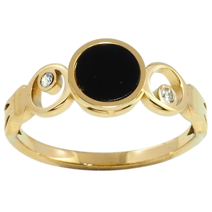 Кольцо Xuping TTM Stainless Steel Цвет 14К Колечки с цирконием и черной вставкой фото №2