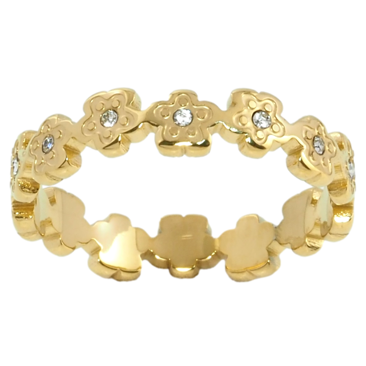 Кольцо Xuping TTM Stainless Steel Цвет 14К Цветочки с цирконием фото №4