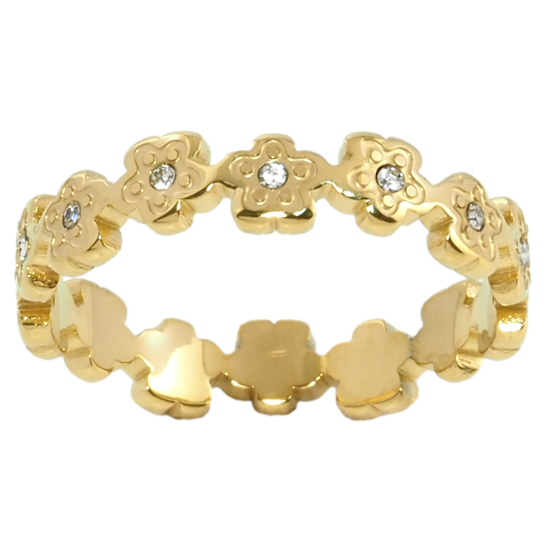 Кольцо Xuping TTM Stainless Steel Цвет 14К Цветочки с цирконием фото №1