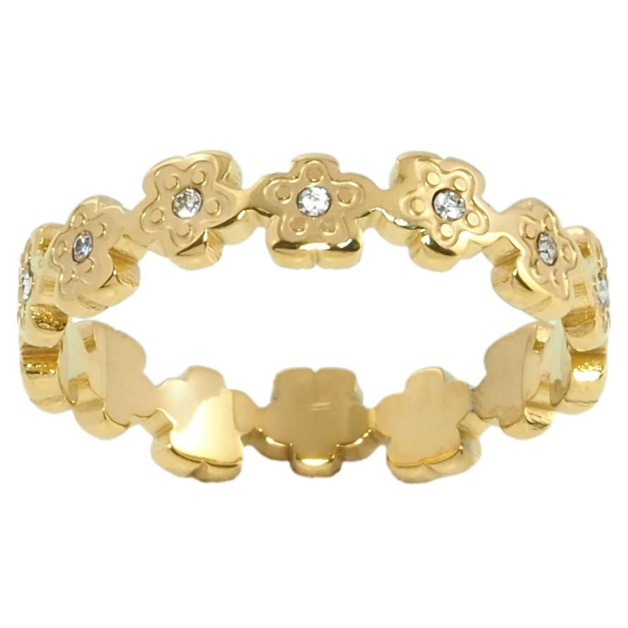 Кольцо Xuping TTM Stainless Steel Цвет 14К Цветочки с цирконием фото №1