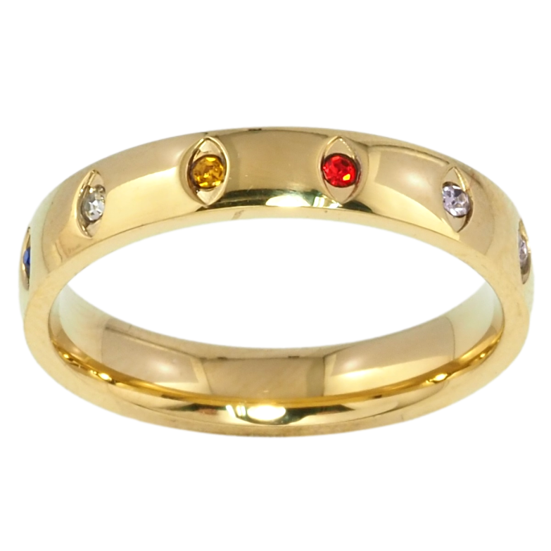 Каблучка Xuping TTM Stainless Steel Колір 14К Вставки різнокольорового цирконію, шир. 4мм фото №1