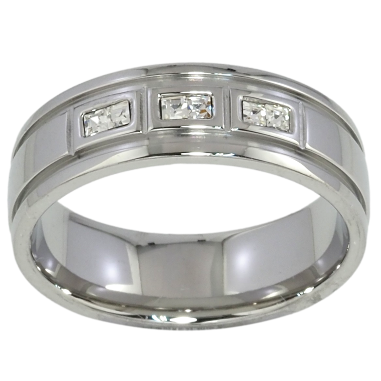 Каблучка Xuping TTM Stainless Steel Колір Родій Візерунок з цирконієм. шир. 6.5мм фото №1