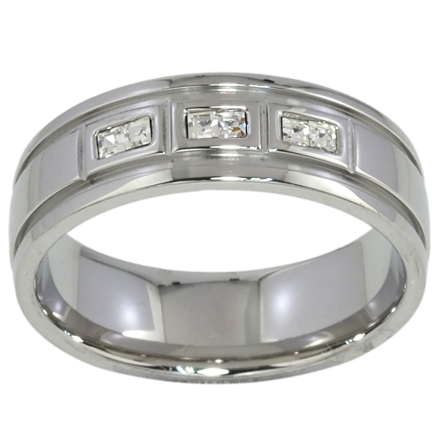 Кольцо Xuping TTM Stainless Steel Цвет Родий Узор с цирконием. шир. 6.5мм фото №1