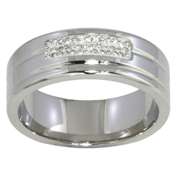 Кольцо Xuping TTM Stainless Steel Цвет Родий Узор с цирконием. шир. 7.5мм фото №7