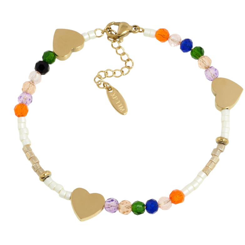 Браслет Xuping ТТМ Stainless Steel цвет 14K Разноцветные бусины с сердечками размер с доп.цеп 18-21см х 4мм фото №1