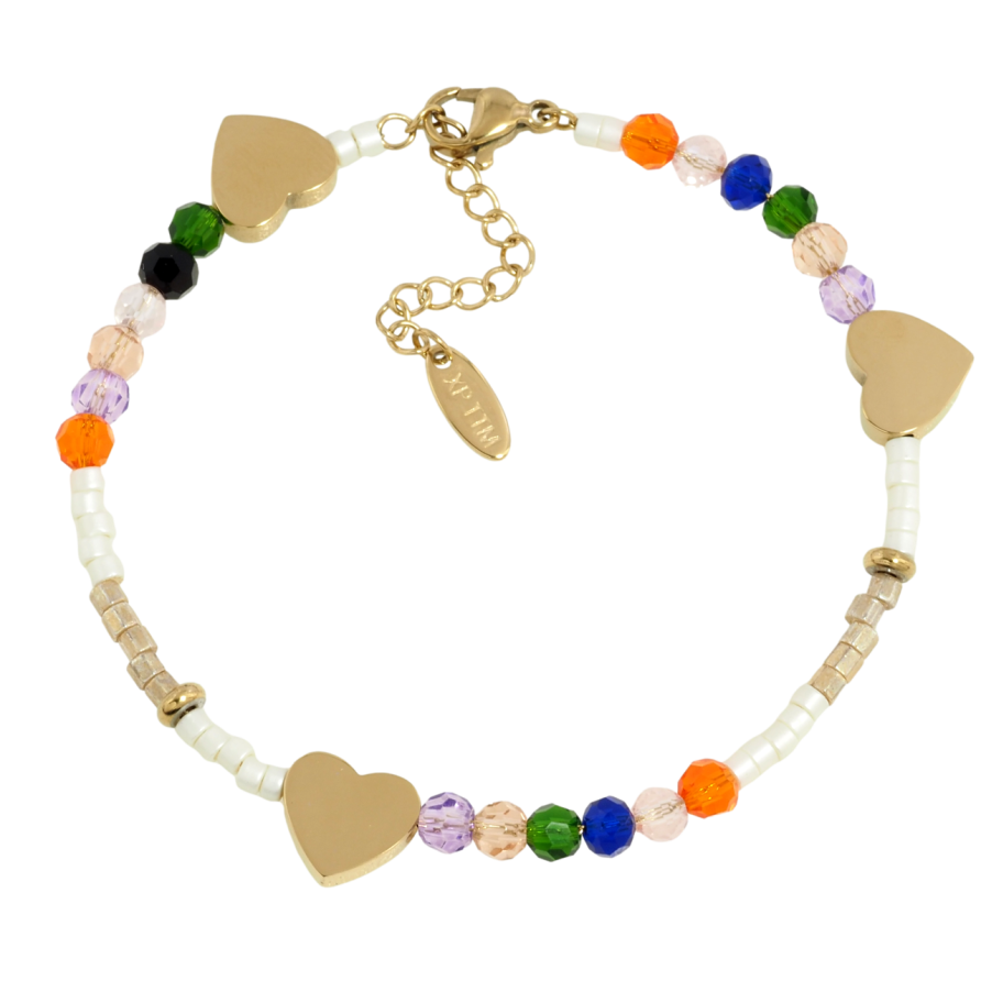 Браслет Xuping ТТМ Stainless Steel колір 14K Різнокольорові намистини з серцем розмір з доп.цеп 18-21см х 4мм фото №1