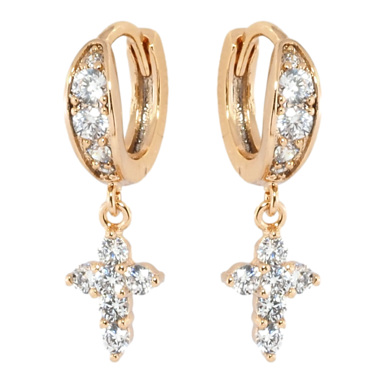 Сережки Xuping Позолота 18K підвіски на колечках Хрестики з цирконієм фото №11