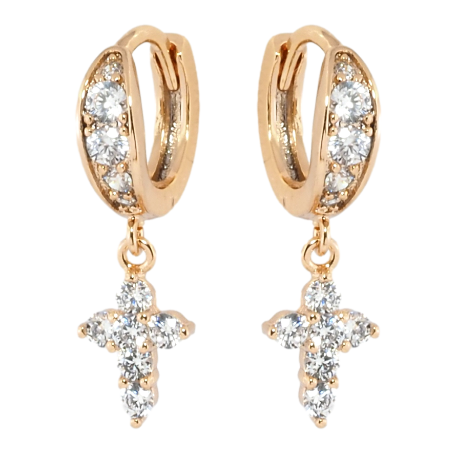 Сережки Xuping Позолота 18K підвіски на колечках Хрестики з цирконієм фото №1
