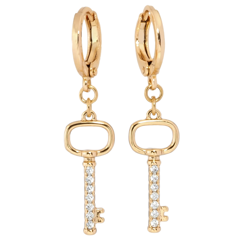 Серьги Xuping Позолота 18K подвески на колечках Ключики с цирконием на одну сторону фото №1
