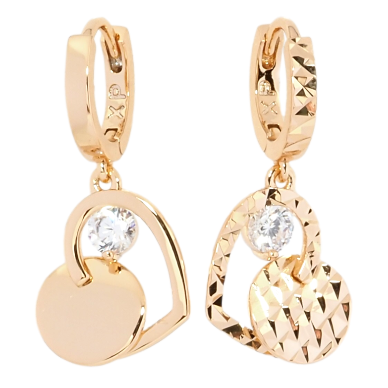 Серьги Xuping Позолота 18K подвески на колечках Ассиметричные сердечки фото №1