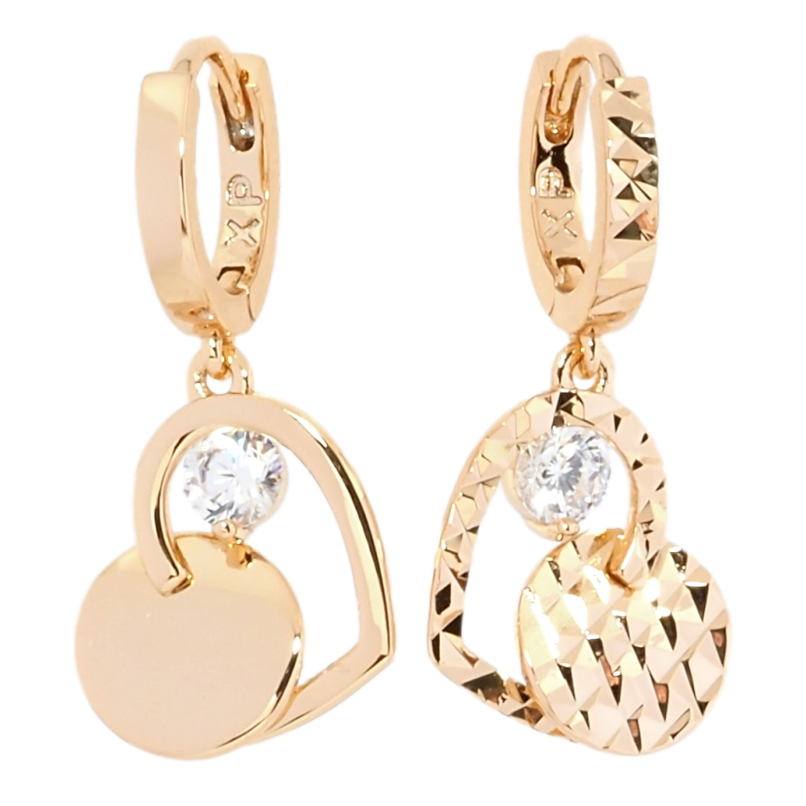 Сережки Xuping Позолота 18K підвіски на колечках Асиметричні серця фото №1