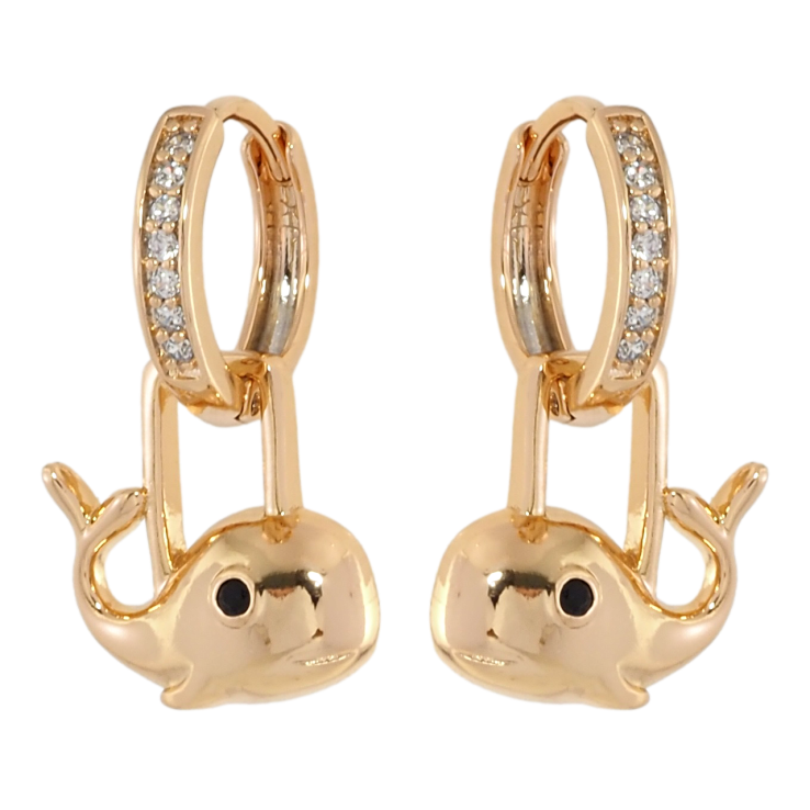 Сережки Xuping Позолота 18K підвіски на колечках Кити 2 в 1 фото №4