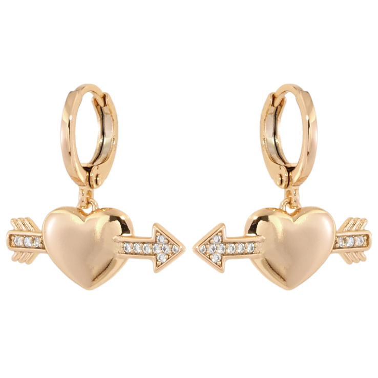 Серьги Xuping Позолота 18K подвески на колечках Сердечки пронзенные стрелами фото №20