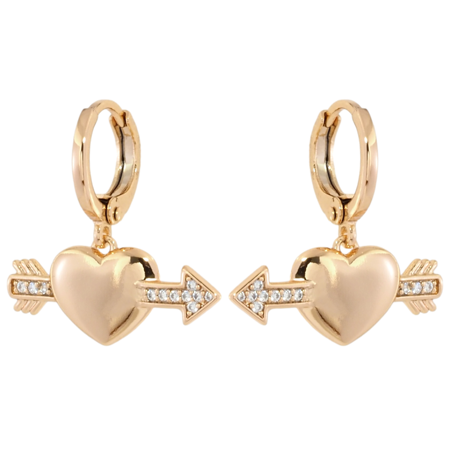 Серьги Xuping Позолота 18K подвески на колечках Сердечки пронзенные стрелами фото №1