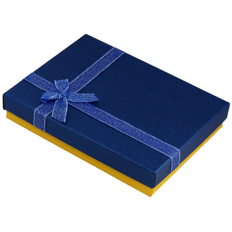 Подарункова синьо- жовта коробка з бантом Універсальна (Каблучка, Кулон, Сережки) Розмір 12х16см, h= 3см фото №1