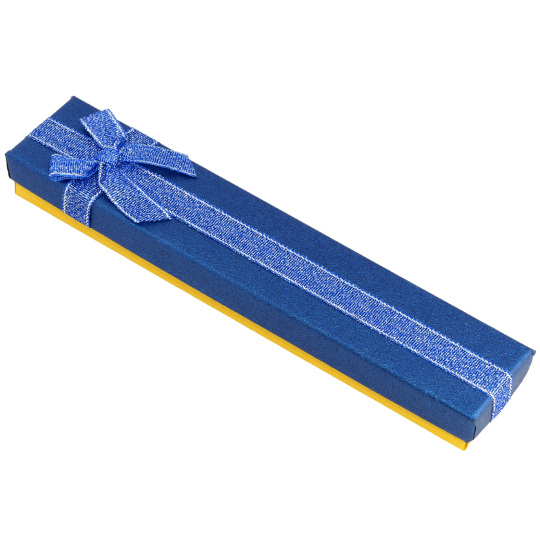 Подарункова синьо- жовта коробка з бантом Універсальна (Браслет, Ланцюжок) Розмір 4х21см, h = 2см фото №1